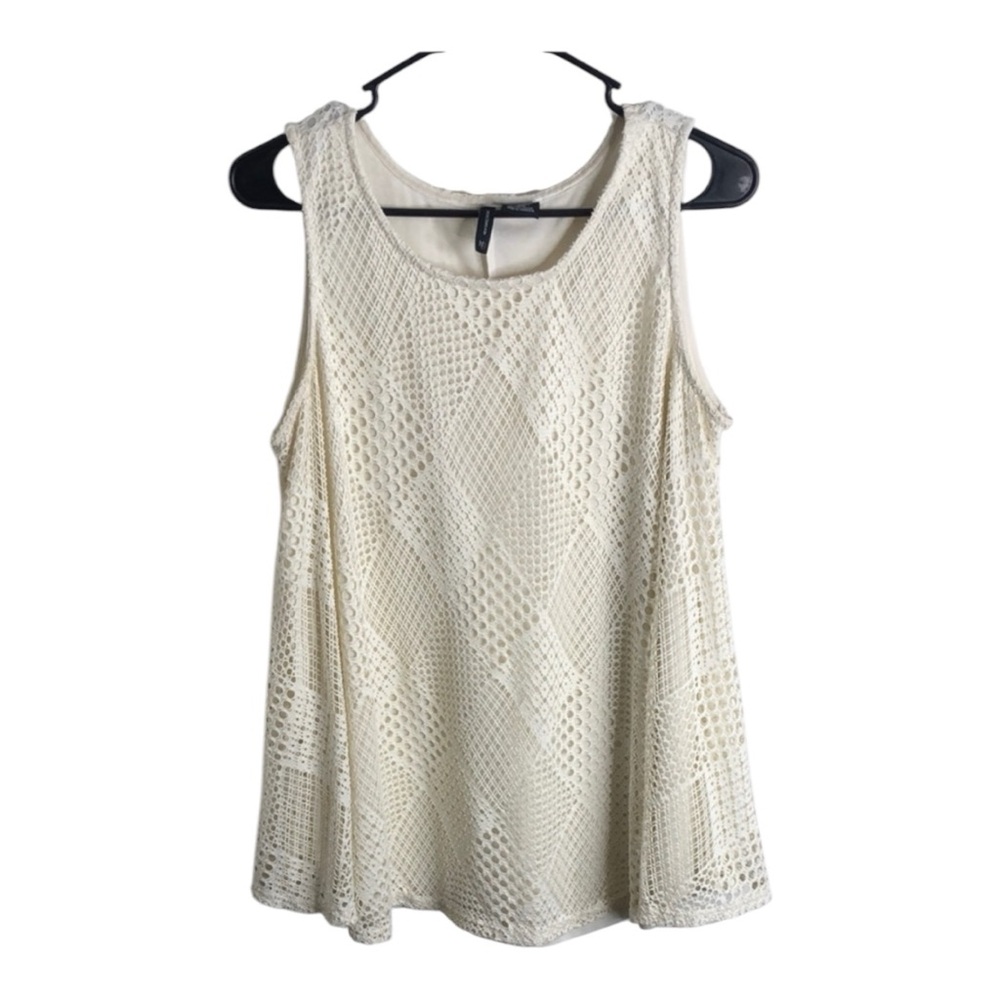 New Directions Women’s Elegant Cream Mesh Sleeveless Top Size L